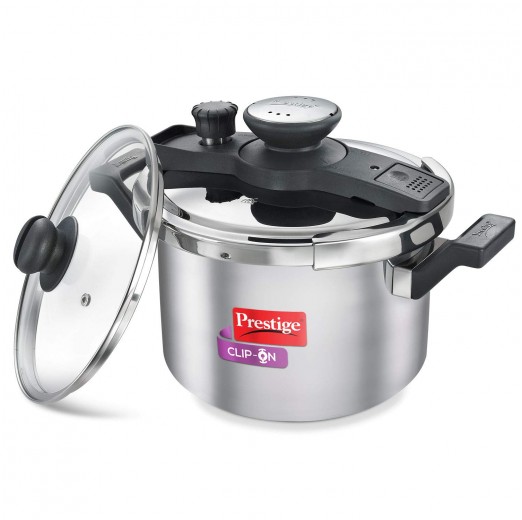 Prestige Clip On Stainless Steel Pressure Cooker with Glass Lid (5 Litres, Metallic Silver)